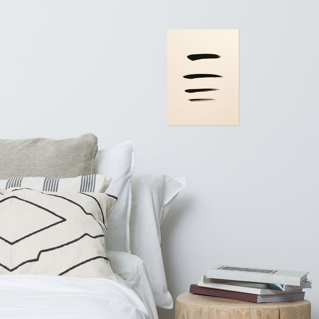 Mockup of four smooth horizontal black ink brushstrokes evenly spaced on warm cream paper