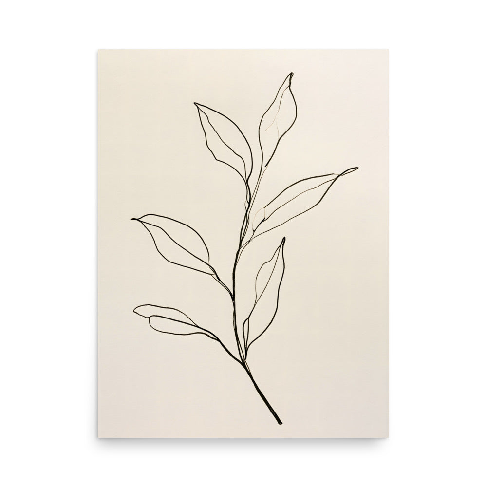 minimalist ink line drawing of a leafy branch on warm cream paper