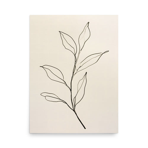 minimalist ink line drawing of a leafy branch on warm cream paper